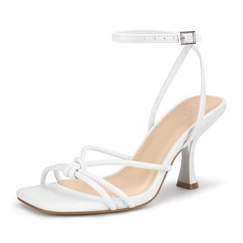 Image of PARTY Women's Square Open Toe Strappy Heeled Sandals 3 inch Stiletto Kitten Heel with Ankle Buckle Strap, Comfortable Slingback Summer Dress Shoes