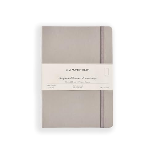 Image of myPAPERCLIP Signature Series A5 Unruled Notebook | 192 Pages, 90 GSM Recycled Paper, Soft Cover, A5 (5.83 x 8.27 in) | Flat Lay | Bookmark & Elastic Closure | Grigio