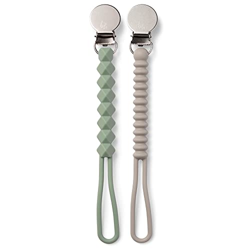 Image of BooginHead Silicone Pacifier Clip Baby Pacifier Holder, 2-Pack, Sage & Stone