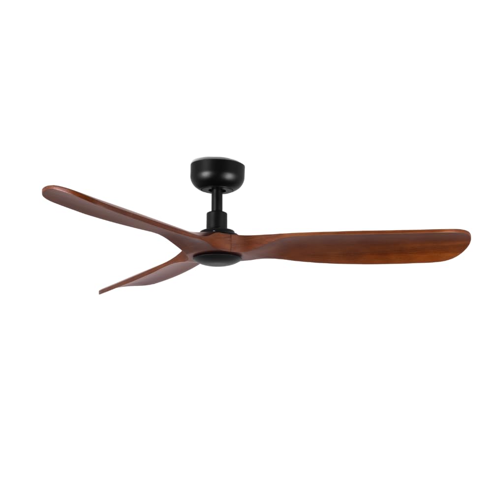 ventyly / ROWIND/Ventilador de techo negro/madera nogal sin luz, Ø120 cm/Ultra Silencioso, bajo consumo, 6 Velocidades, Mando a distancia, Verano-Invierno, temporizador
