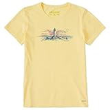 Life is Good. Women's Storybook Lighthouse Vista SS Crusher Tee, Sandy Yellow, Medium