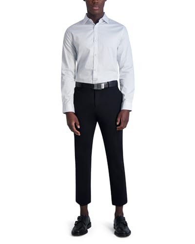 Karl Lagerfeld Paris Men's Dobby Polka Dot Long Sleeve Dress Shirt, White/Blue