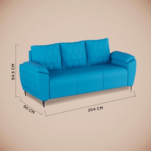 Image of Centuary Sleepables Modena Premium Sofa|Classy Quilted Suede Fabric Upholstery|Fiber-Filled Back Cushion|Wide Plush Fibrefilled Armrests|Ergonomic Lumbar Support |Oasis Blue|3 Years Warranty