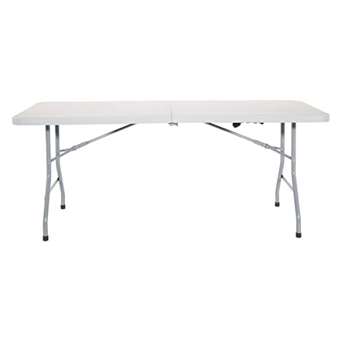 Image of Office Star Resin Rectangle Center-Folding Portable Table for Picnics, Camping, and Tailgating, 6 Feet