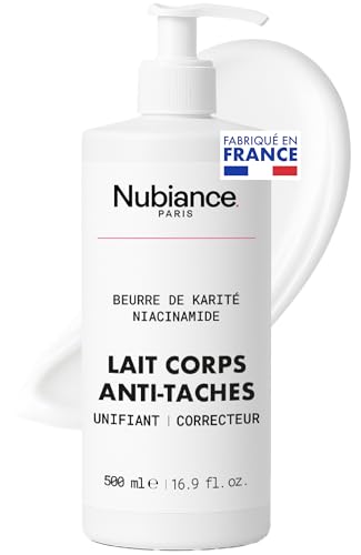 NUBIANCE - Lait Corps Éclaircissant & Unifiant Anti-Taches au Beurre de Karité - Protection contre l’Hyperpigmentation, Hydratation Profonde - Peau Douce, Souple et...