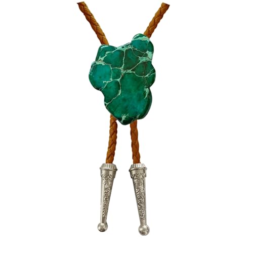 Image of Daisy Del Sol Bolo Tie Turquoise Stone Braided Vegan Faux Leather Silver Tips Handmade Necklace Adjustable Boho Western Jewelry