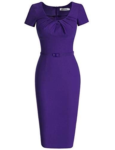Muxxn Women's Fall Cut Out Neck Tie Waist Wear To Work Dress (S Violet) #TOP2