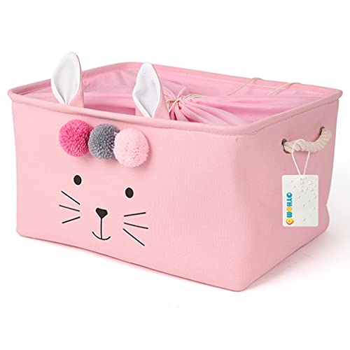 OYHOMO Groß Aufbewahrungskorb Kinder Aufbewahrungsbox Faltbare Stoff Spielzeugkiste mit Kordelzug für Kinderzimmer Regal Schrank - Rosa Cover