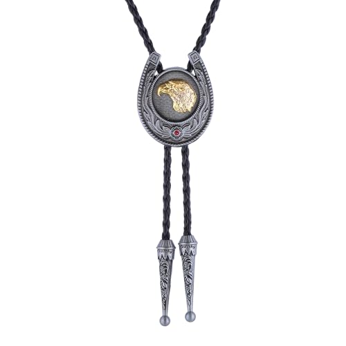 Image of Bolo Tie for Men Women Cowboy Turquoise Celtic Natural Tiger Eye Stone Longhorn Bull Western Leather Bolo Necktie