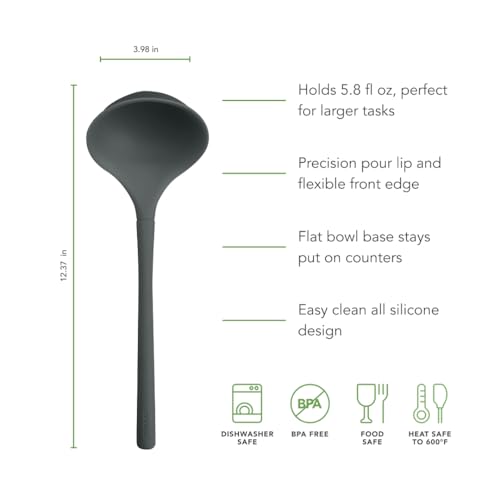 Image of Tovolo Flex Core Silicone Ladle BPA Free Charcoal Gray Deep Silicone Soup Ladle, Heat Resistant All Silicone Ladle Construction, Large Dishwasher Sage Soup Ladle Kitchen Utensil for Cooking