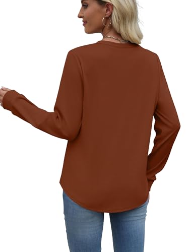Image of WIHOLL Sweatshirt for Women Crewneck Long Sleeve Shirts Curved Hem Lightweight Sweaters Fall Clothes 2025