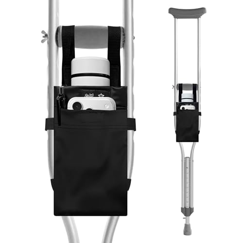 SPRING SEAON Crutches Bag Waterproof Storage Organizer Tote Bag -Lightweight Pouch for Universal Underarm Crutch with 3 Storage Pockets for Crutch Accessories (black1)
