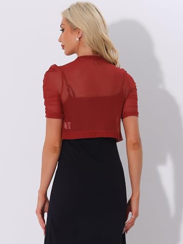 Image of Allegra K Casual Short Sleeve Mesh Sheer Shrug for Women Open Front Cropped Cardigan Bolero