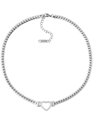 Sacina Heart Choker, Stainless Steel Necklace, Choker Necklaces for Women, Chunky Heart Necklace, Valentine Gift, Christmas Jewelry Gift