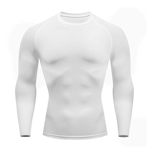 Mayoii Maglia Termica Uomo Compressione, Maglie Termiche Uomo Traspiranti, Asciugatura Rapida, Manica Lunga per Allenamento, Corsa, Compression Shirt (IT, Testo, XL, Regular, Regular, Bianco)