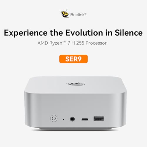 Image of Beelink SER9 Mini PC, AMD Ryzen 7 H 255(8C /16T,4.9GHz), 32G LPDDR5X 1TB PCIe4.0 x4 SSD, Mini Computer AMD Radeon 780M Triple Display /USB4 /WiFi6 /BT5.2 /2.5G /Home /Office /W11