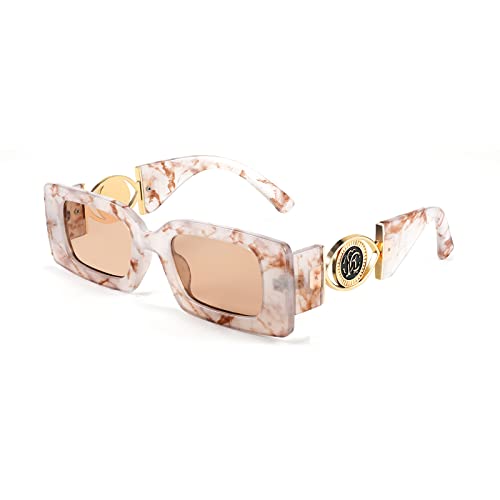 FEISEDY Trendy Small Rectangle Sunglasses 90s Retro Chunky Frame Square Metal Sun Glasses for Women Men B2890