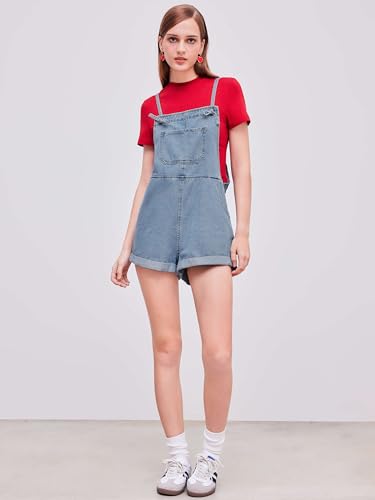 Image of CIDER Overall Shorts For Women Jean Denim Rompers Loose Fit Overalls | Cute Romper, Adjustable Strap Shortalls, Summer Casual Outfits