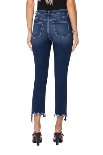 Flying Monkey Women's High-Rise Crop Slim Straight Irregular Raw Step Hem Jeans in Ardent3