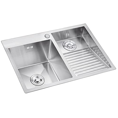 XUTNZA Fregaderos de Cocina, Fregadero de Cocina con preparación de Barra de Piscina para lavandería, Lavabo Profundo de un Solo Seno, instalación empotrada para Montaje en Orden/Plata/60 * 48 cm