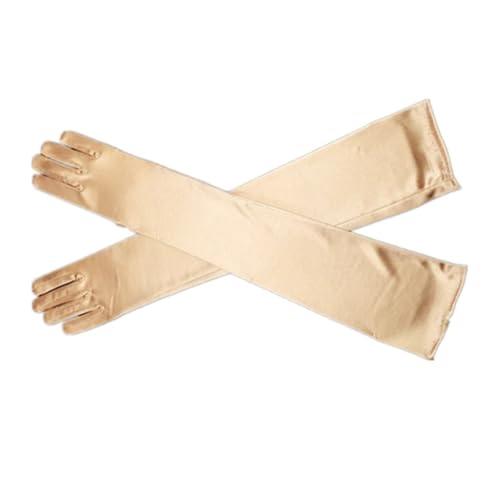 DreamHigh Women's Evening Party Mittens 21" Long Black/White Satin Finger Gloves