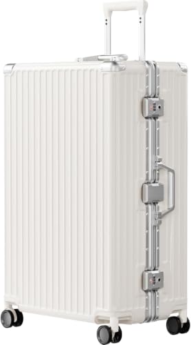 Image of AnyZip Luggage PC+ABS Aluminum Frame Zipperless Checked Luggage Hard Shell Suitcase TSA Lock Double Spinner Wheels 28 Inch White