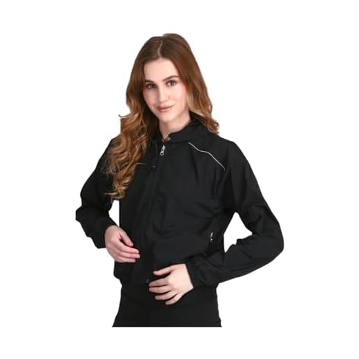 RAXEDO Cropped Sunscreen Jacket for Women - Windcheater Women, Raincoat for Women Waterproof with Reflective Details, Dry-FIT Summer Jacket, Biker Jacket for Women (IN, Alpha, S, Black)