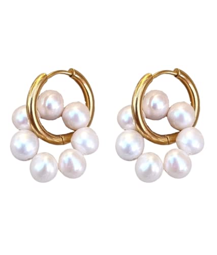 Perlen Creolen Edelstahl Creolen'FLORENZ' mit Süßwasserperlen Kreis...