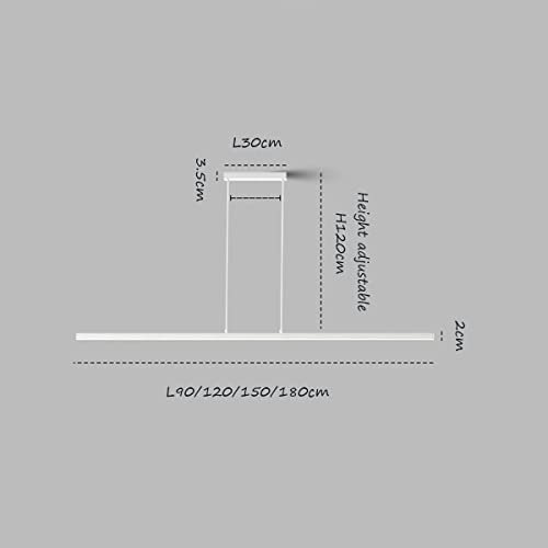 Lampada a sospensione da tavolo da pranzo dal design minimalista a LED con telecomando Lampada a sospensione dal design moderno lineare Lampadario da ufficio regolabile in altezza (Bianco, A L90cm)