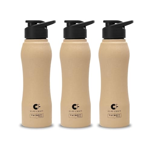 Image of Clay Craft VACBOTT Neo Single Walled Non Insulated Water Bottle-750ML, 3-Piece(Beige) Leak Proof | Easy Grip |Easy To Carry| Gym Bottle | Home | Kitchen | Hiking | Treking Bottle | Travel Bottle