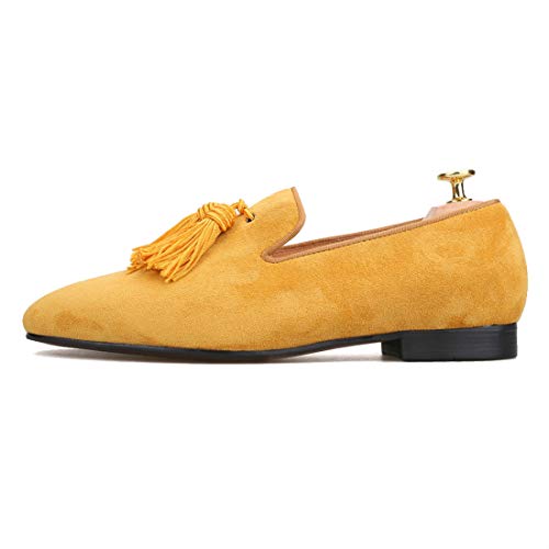 FERUCCI Men Yellow Gold Suede Slippers Loafers Flat with Big Yellow Gold Tassel4