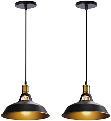 Industrial Chandelier, Black Chandelier E27 Copper Base, Vintage Barn Chandelier, Matt Paint Black Pendant Light Fixtures, Suitable for Living Room, Bar, Kitchen (2 Pieces)