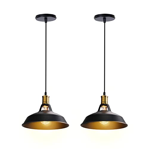 Industrial Chandelier, Black Chandelier E27 Copper Base, Vintage Barn Chandelier, Matt Paint Black Pendant Light Fixtures, Suitable For Living Room, Bar, Kitchen (2 Pieces) #TOP1
