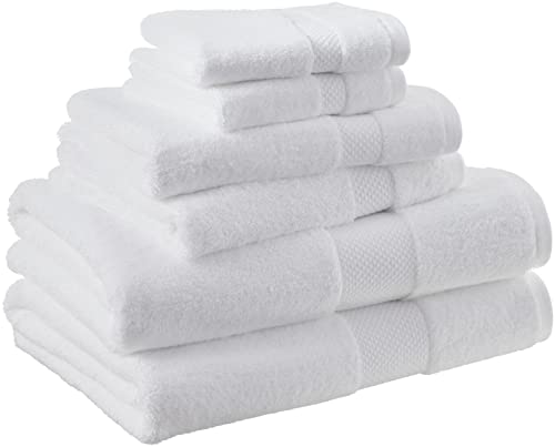 Amazon Aware 100% Organic Cotton Plush Bath Towels - 6-Piece Set, White, 56'L x 30'W
