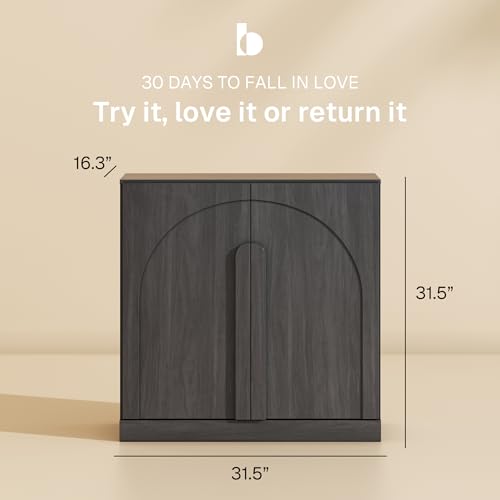 Image of BELLEZE Bijou Modular Media Console Wall Unit (94.5 inch Wide)-Extra Long Entertainment Center & Storage System-Arched Door Sideboard for Living Room -Hides All Clutter, Ebony