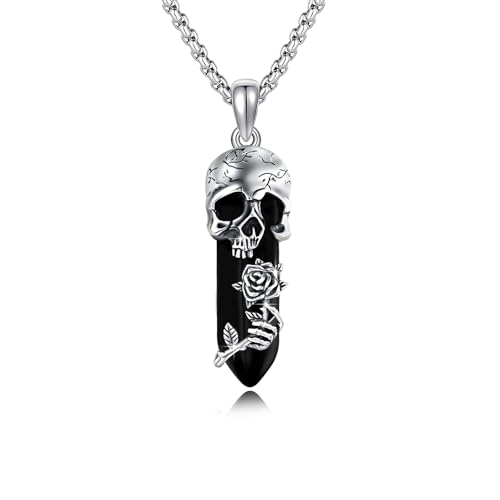 Image of S925 Sterling Silver Skull Pendant Necklace Heart Crystal Birthstone Skull Necklace Gothic Jewlery Gifts