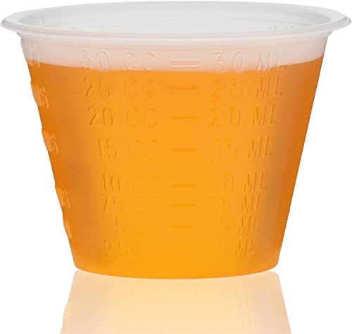 Image of Plastic Medicine Cups 5000 Small Disposable Graduated 1 OZ Measuring Cup with Embossed Measurements in Tablespoons, Drams, CC's, ML and OZ for Liquid and Dry Medication, Epoxy, Oils, Paint and Stain