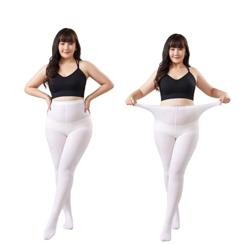 Image of MOOCHI 2 Pairs Women's Plus Size Opaque Tights Control Top High Waist Ultra Soft Elastic