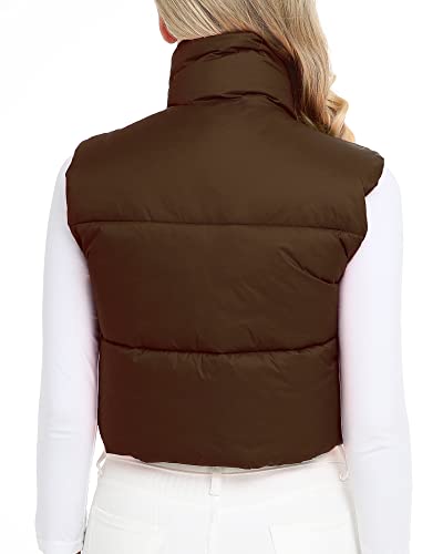 Xeoxarel Women's Crop Vest, Puffer Lightweight Zip Sleeveless Warm Outerwear Padded Gilet Chocolate Brown Xs #TOP2