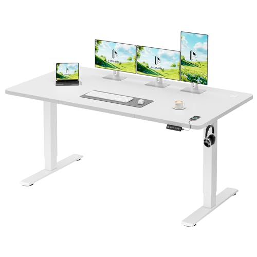 Homall Höhenverstellbarer Schreibtisch mit USB-Buchse 160x70 cm, Computer Stehschreibtisch, Ergonomischer Homeoffice-Tisch (160x70cm, Weiß)