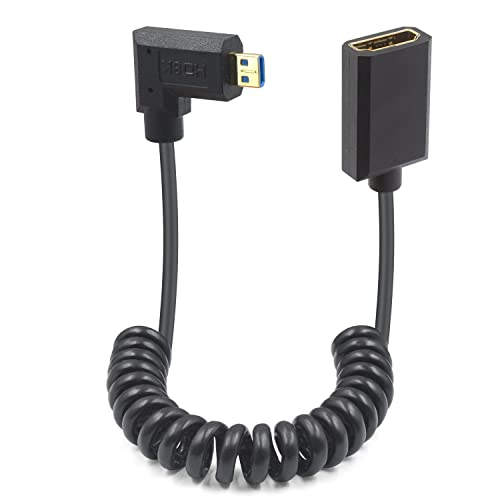 Duttek 8K Right Angle Micro HDMI Male to HDMI Female Coiled Extension Cable Support 8K@60Hz, 4K@144Hz, 2K@240Hz 4FT/1.2M