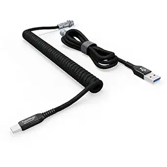 Typestyle Coiled Keyboard Cable - Coiled USB C Cable for Mechanical Keyboards - Aviator Cable Keyboard Accessories - Braided USB C Cable for Gaming Mechanical Keyboard (Black)