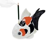 BestySuperStore Tiny 2¼' Black White Orange Goldfish Fish Incense Holder - Ceramic Incense Stick Burner Clay Ash Tray Porcelain Miniature Handmade Animals Decorative Figurine Cute Colorful Décor Gifts