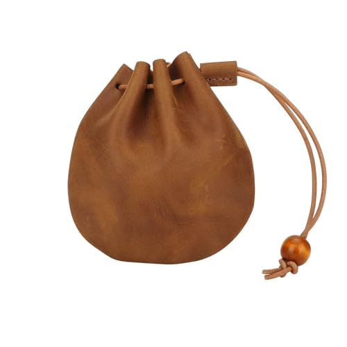 Mini Leather Drawstring Coin Bag, Medieval Pouch Keychain Drawstring Pouch for Men & Women