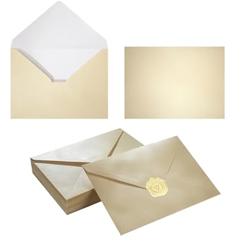 50 Pieces Shiny Envelopes with Gold Stickers for Wedding Invitation Cards, Graduation, Baby Shower, Greeting Cards (Cream Color, A4, 4x6) Cover