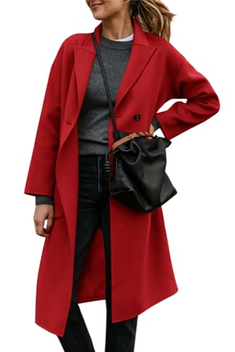 FSHAOES Womens Lapel Peacoat Winter Double-Breasted Outerwear Mid Long Jacket Casual Trench Coat