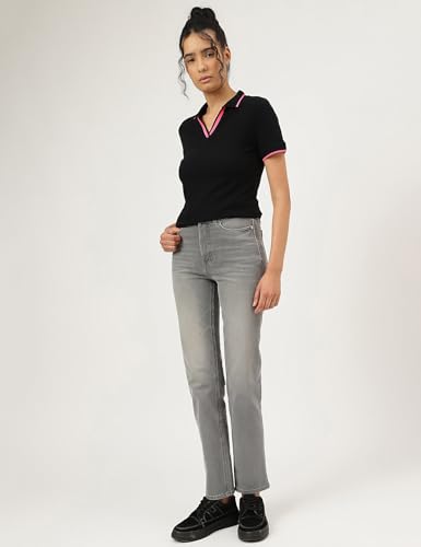 Image of Marks & Spencer Cotton Mix Plain Straight Fit Jeans T576013KGREY (XS)
