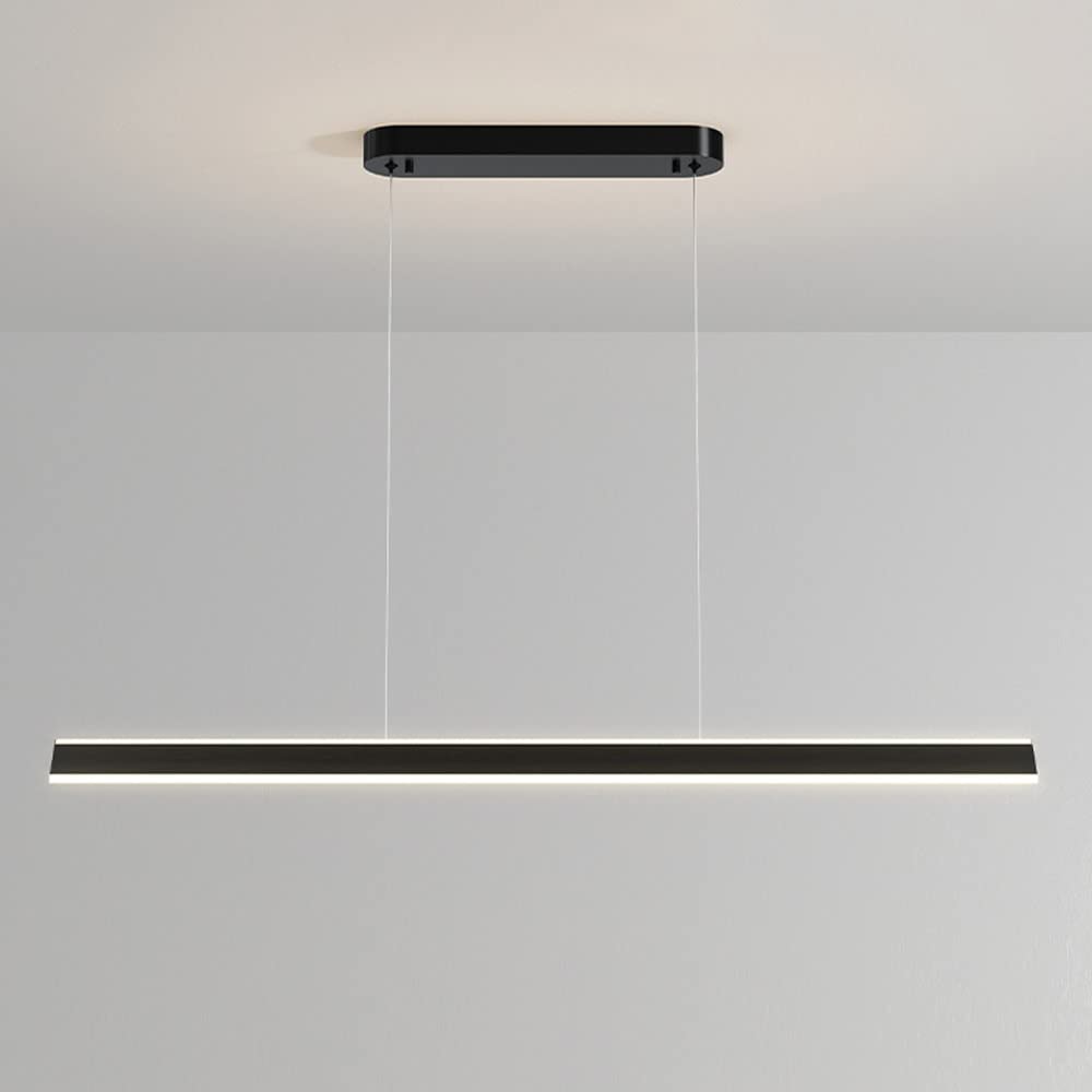KXEcoLife Minimalist Linear Chandelier Ceiling Light LED Dimmable Pendant Lamp, Long Strip Kitchen Island Lighting Fixture, Dining Table Office Chandeliers with Remote Control