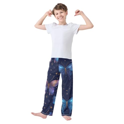 Butterfly Galaxy Print Boys Long Pants Soft Trousers Elastic Waist Kids Lounge Bottoms with Pockets S-XL3
