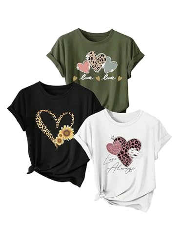SOLY HUX Women's Graphic T Shirts 3 Packs Cute Summer